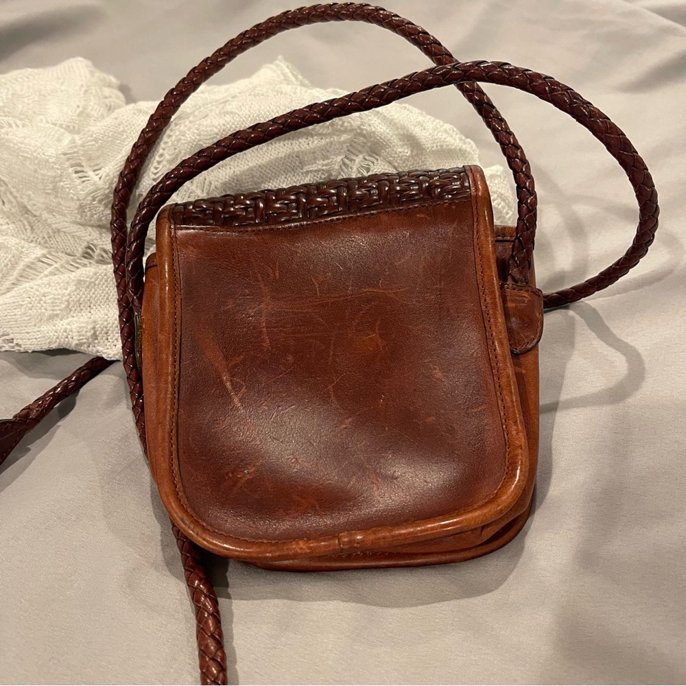Vintage Brighton Women's Bag Mini Crossbody Woven Long Braided Strap Brown Purse - Picture 4 of 11